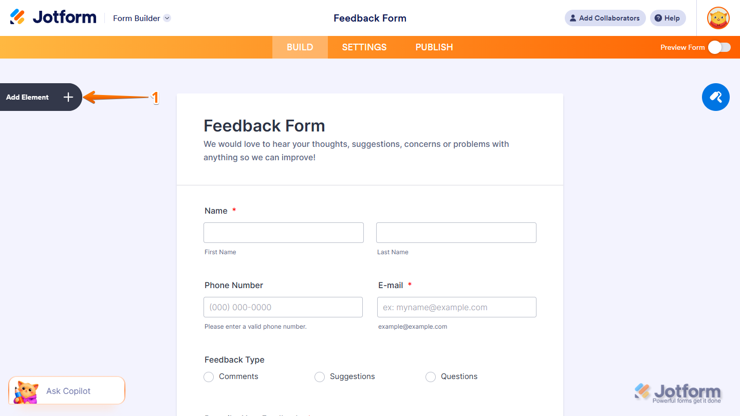 Add Element button in Jotform Form Builder