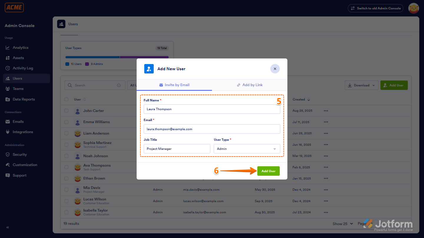 كيفية إنشاء مستخدم جديد أو مسؤول في خطة Jotform للمؤسسات والأعمال Image-3