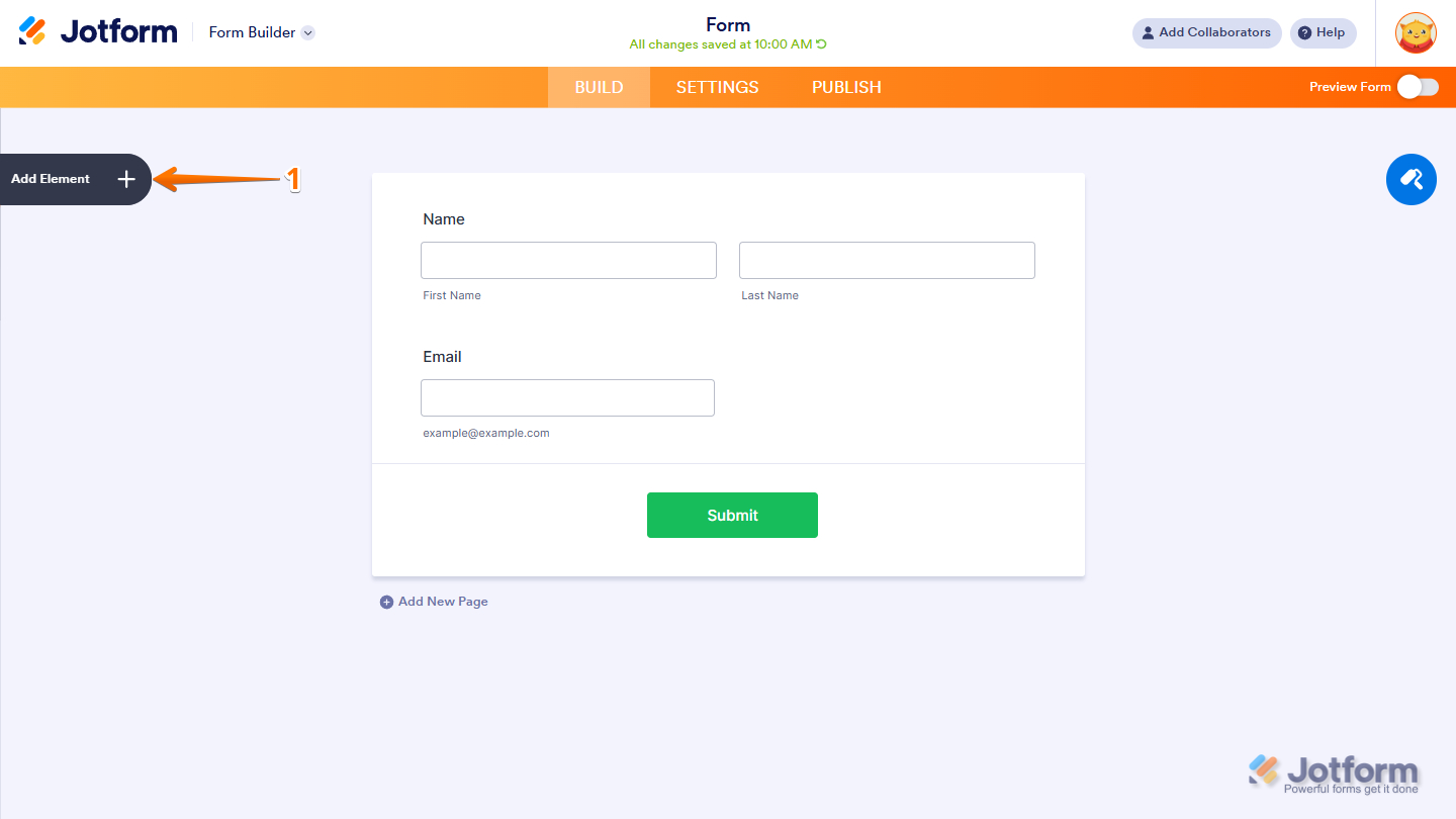 Add Element button in Jotform Form Builder