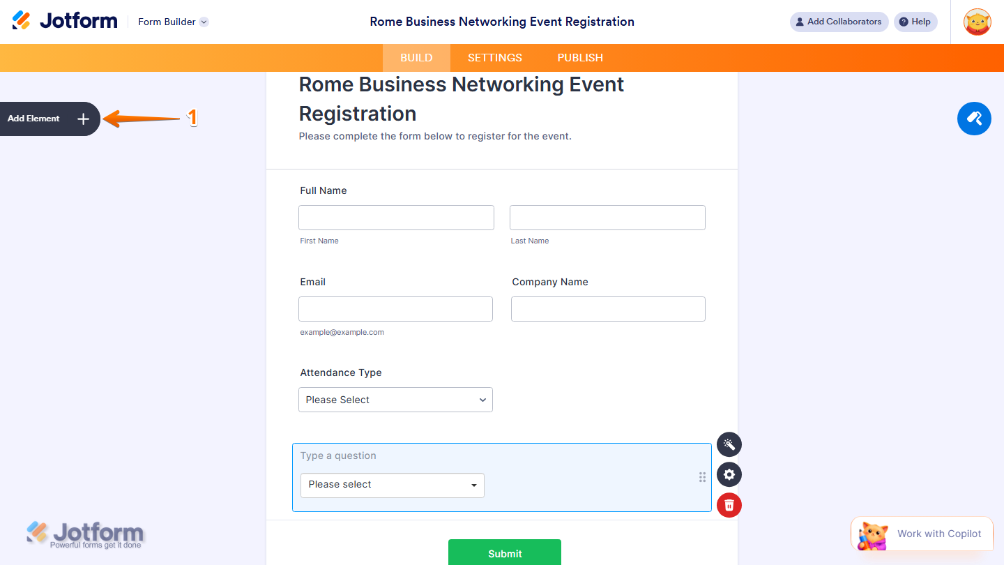 Form Builder Add Element menu in Jotform