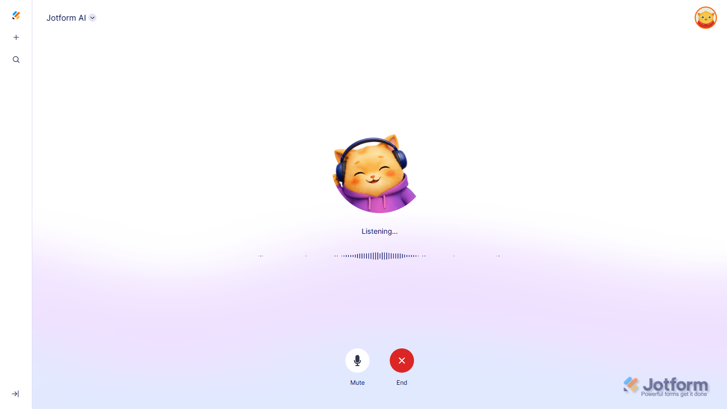 Jotform AI listening to the Voice prompt