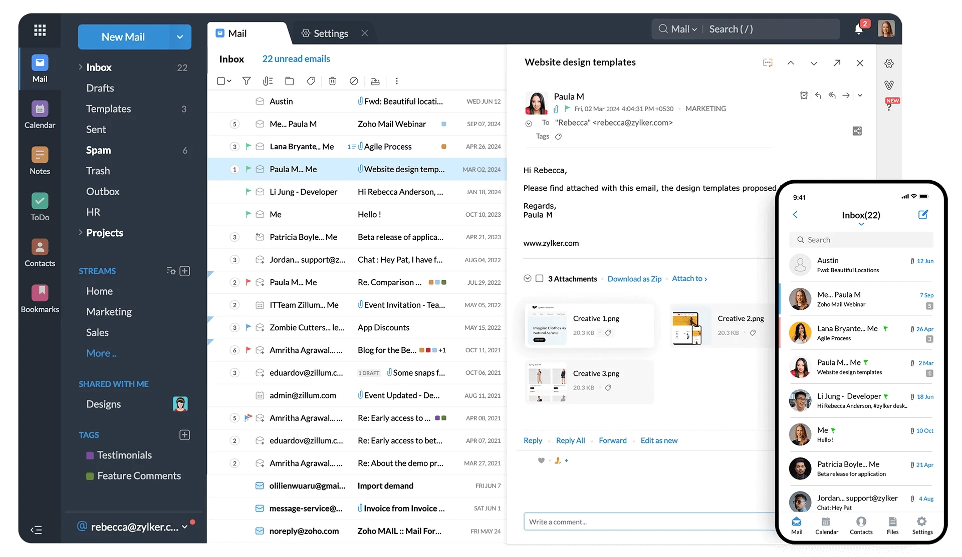 Screenshot of an email client interface shown on both desktop and mobile