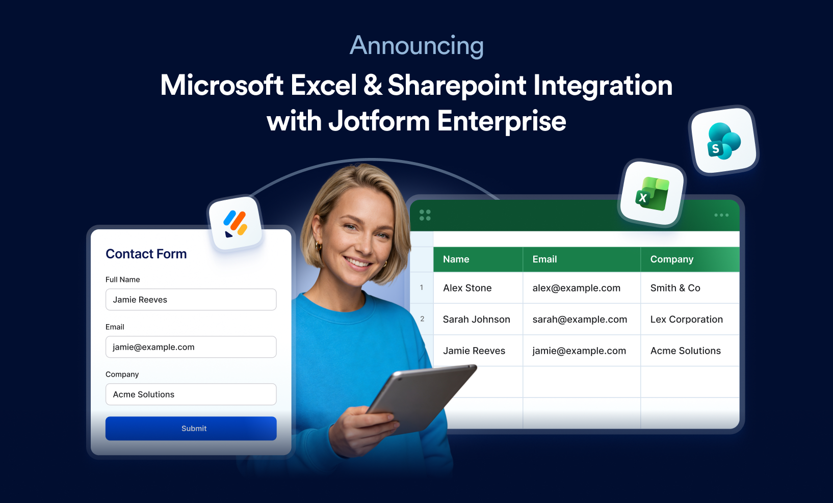 Announcing Microsoft Excel and SharePoint integrations with Jotform Enterprise