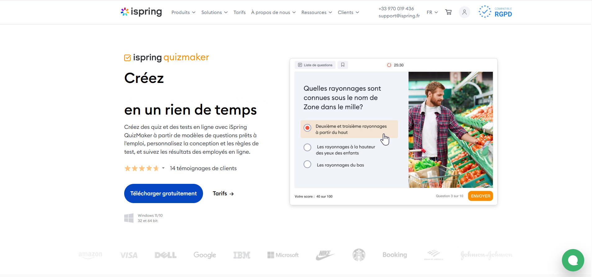 Capture d'écran de la page d'accueil iSpring QuizMaker
