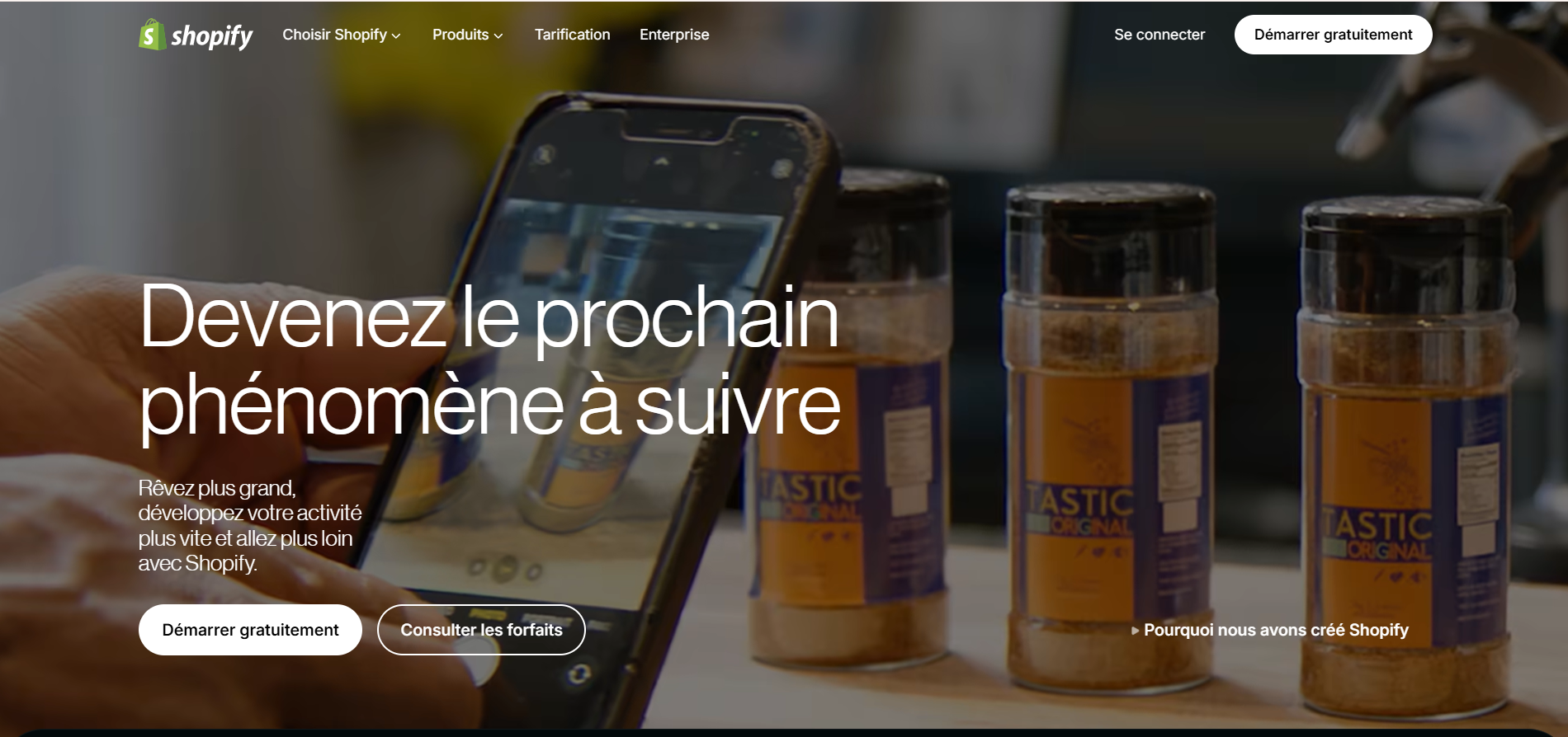 Capture d'écran de la page d'accueil du site Shopify en français