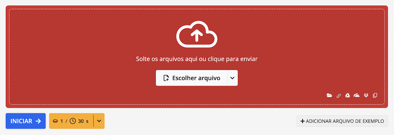 Captura de tela mostrando a área para enviar arquivos no PDF2Go