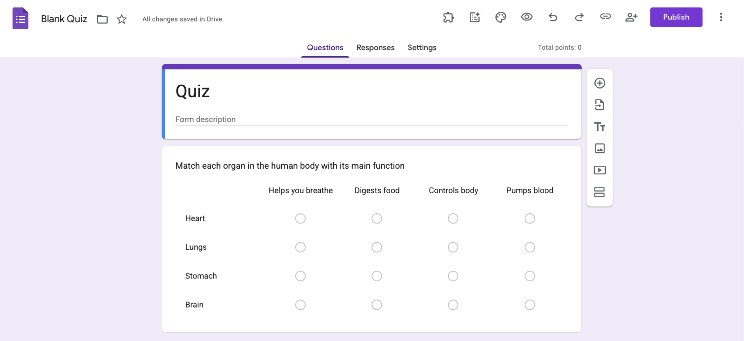 Google Forms multiple choice grid question type