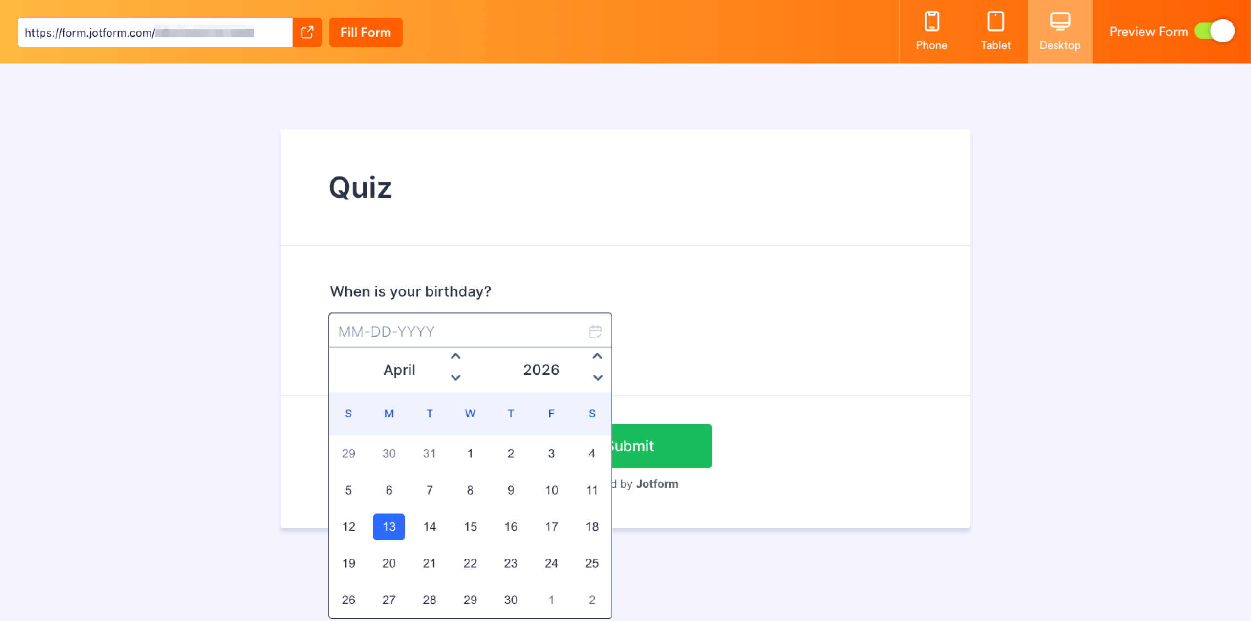 Jotform Date question type