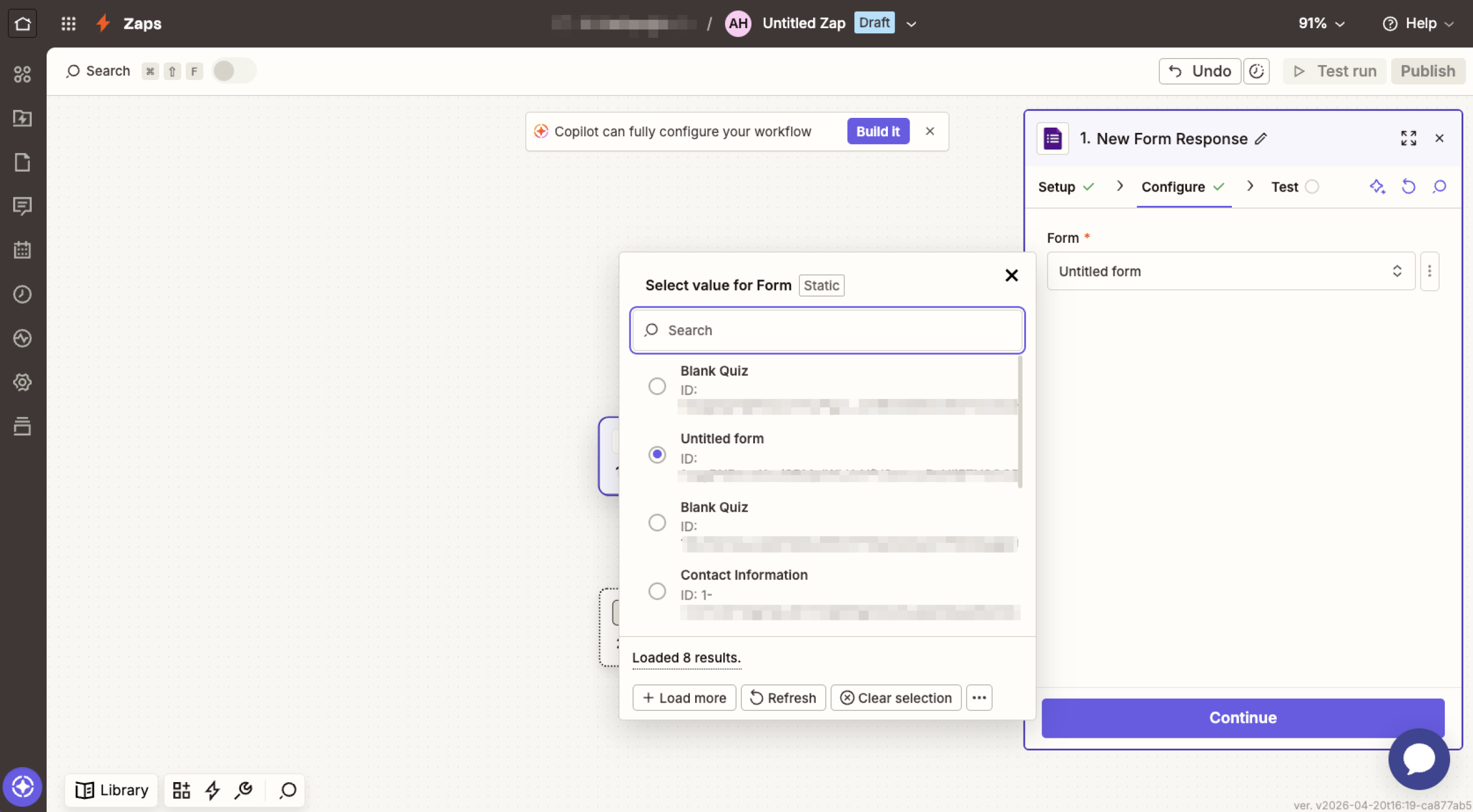 Zapier Google Forms Trigger Configure Menu