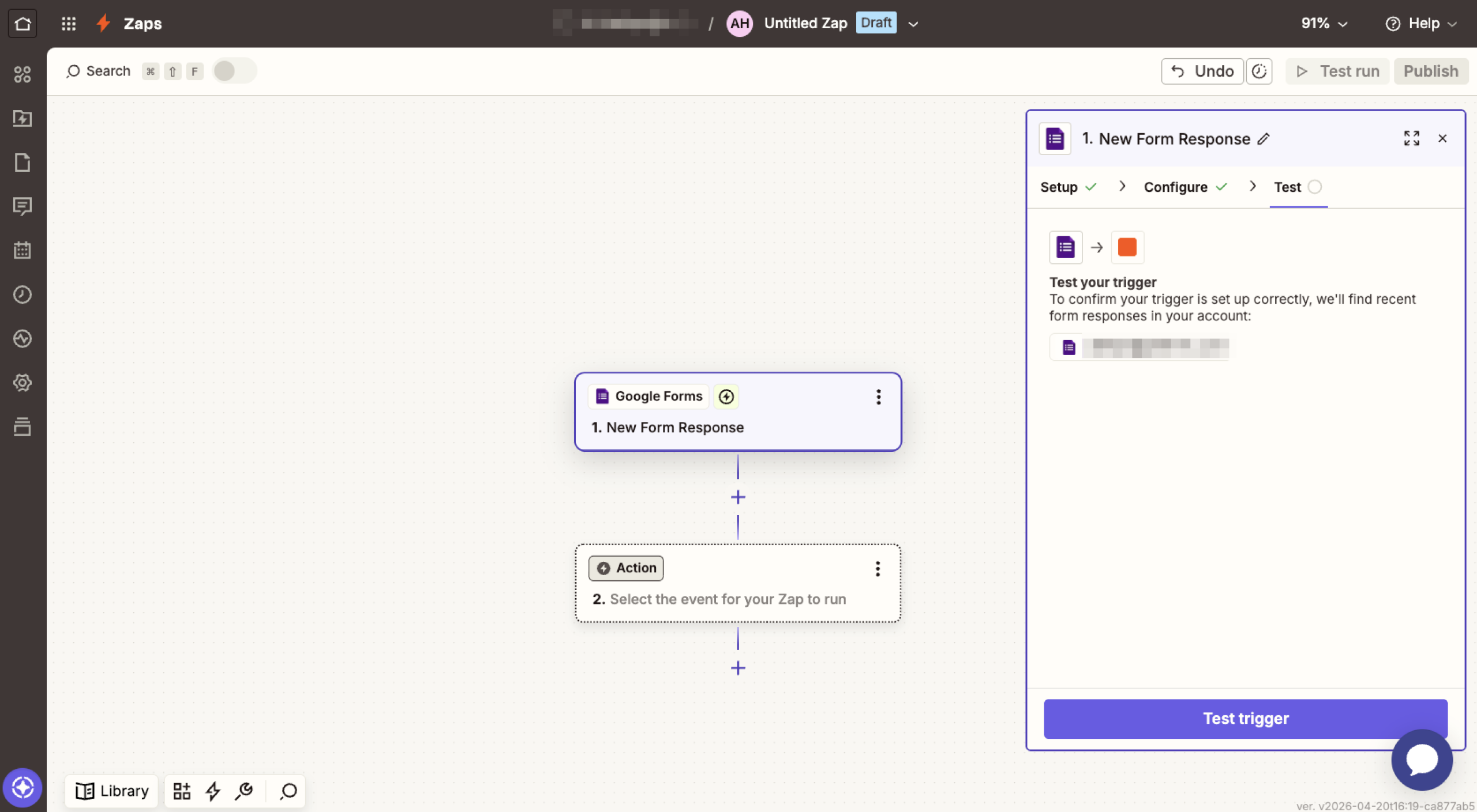 Zapier Google Forms Test Configure Menu