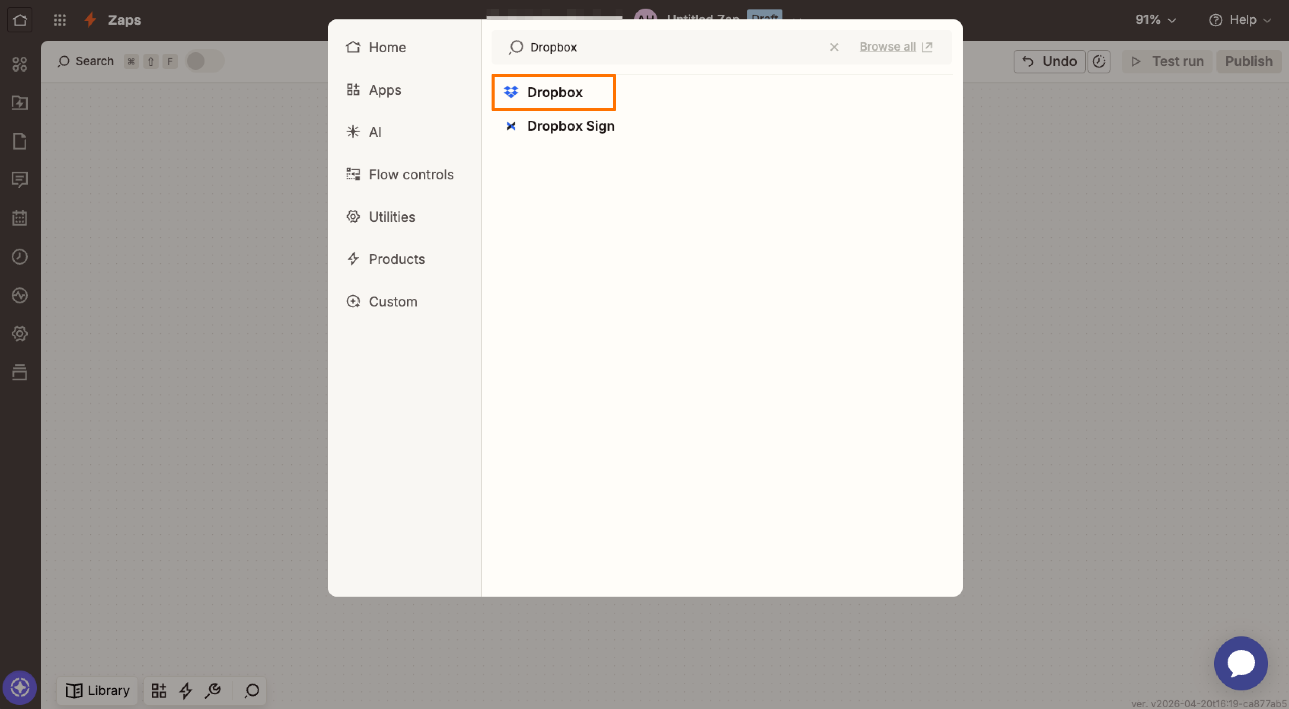Zapier Dropbox Action Option