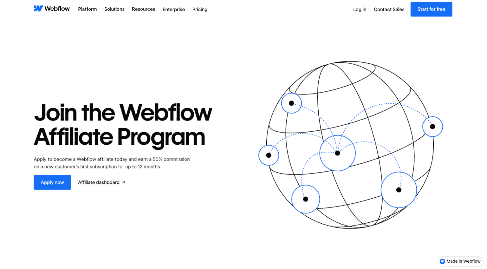 Webflow website with the words: "Join the Webflow Affiliate Program"