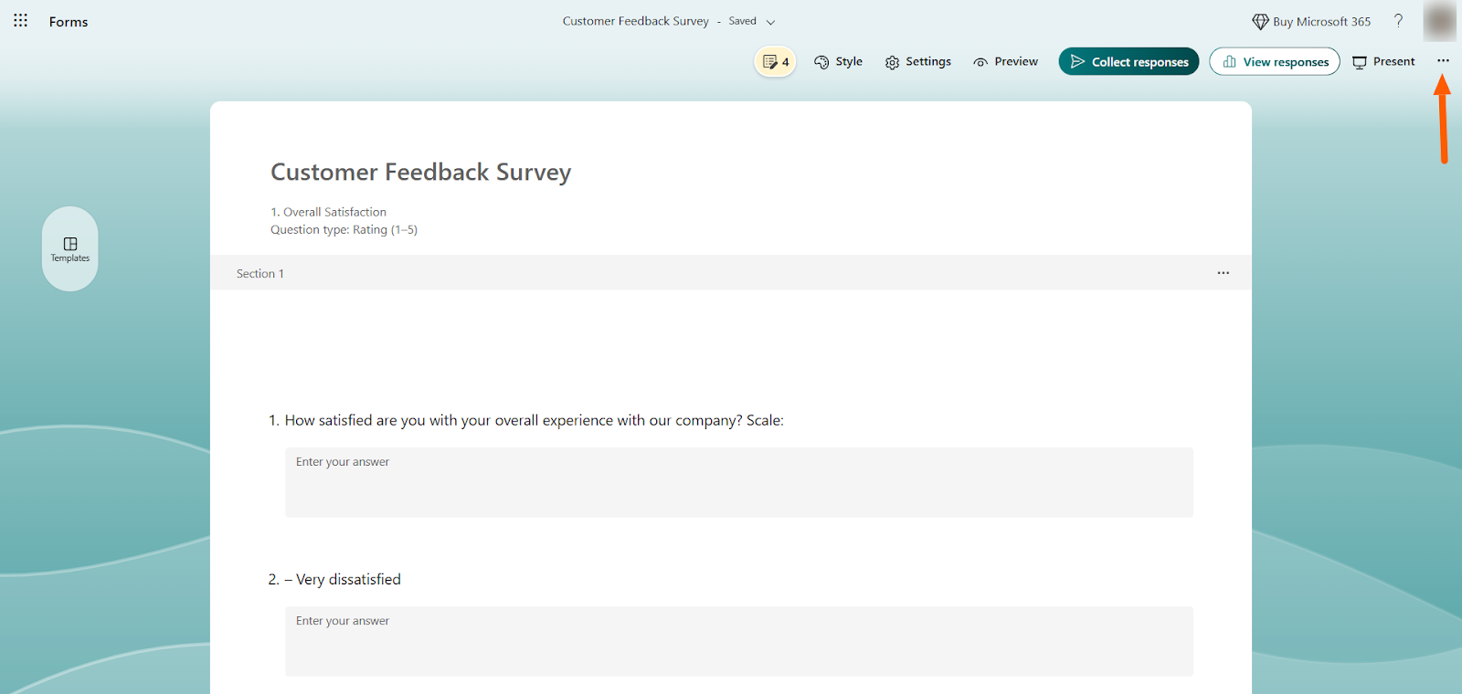 Microsoft Forms Form Editor Three Dots option menu button