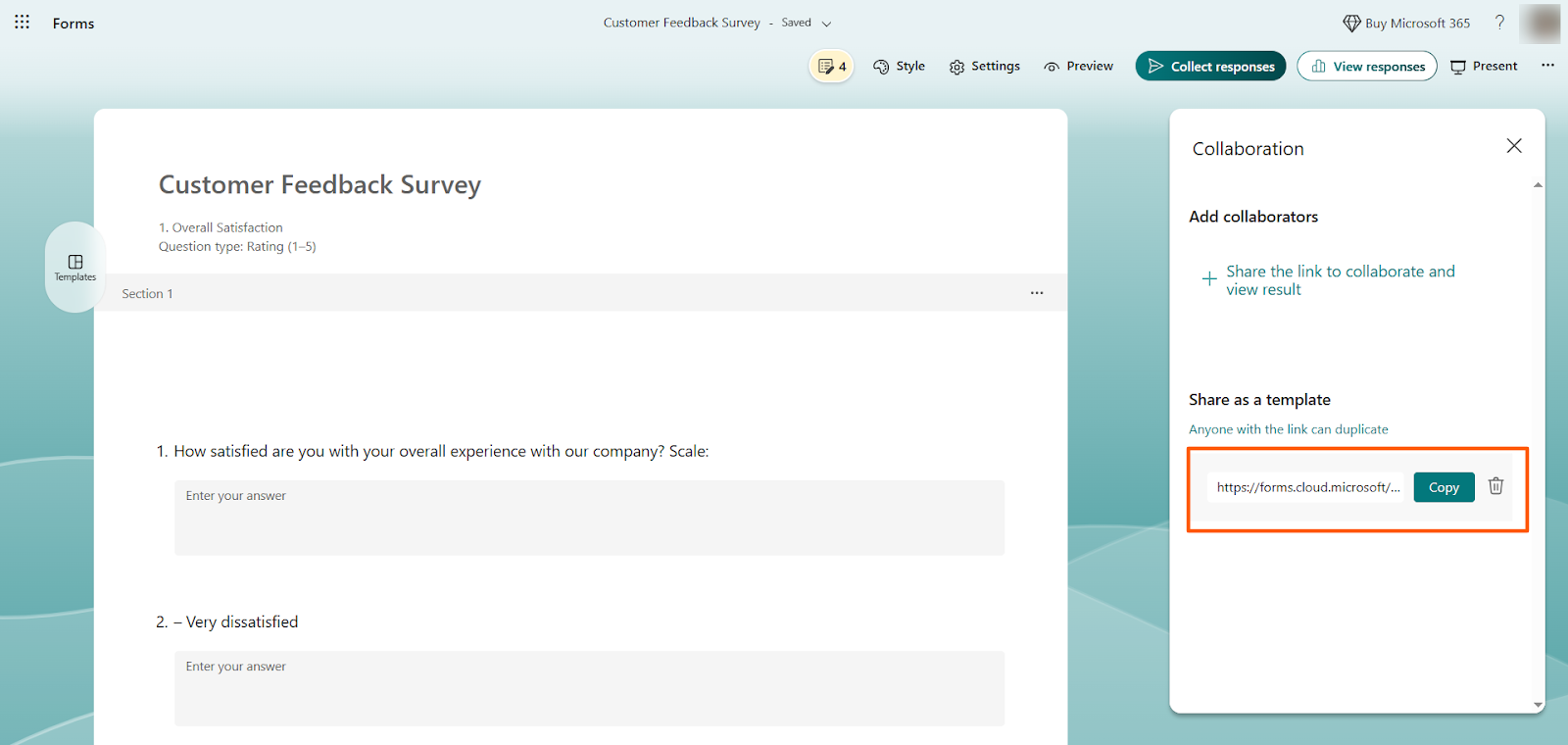 Microsoft Forms Duplication Link Box
