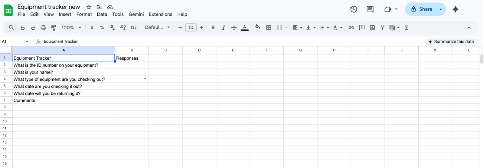 Generated Google Sheet