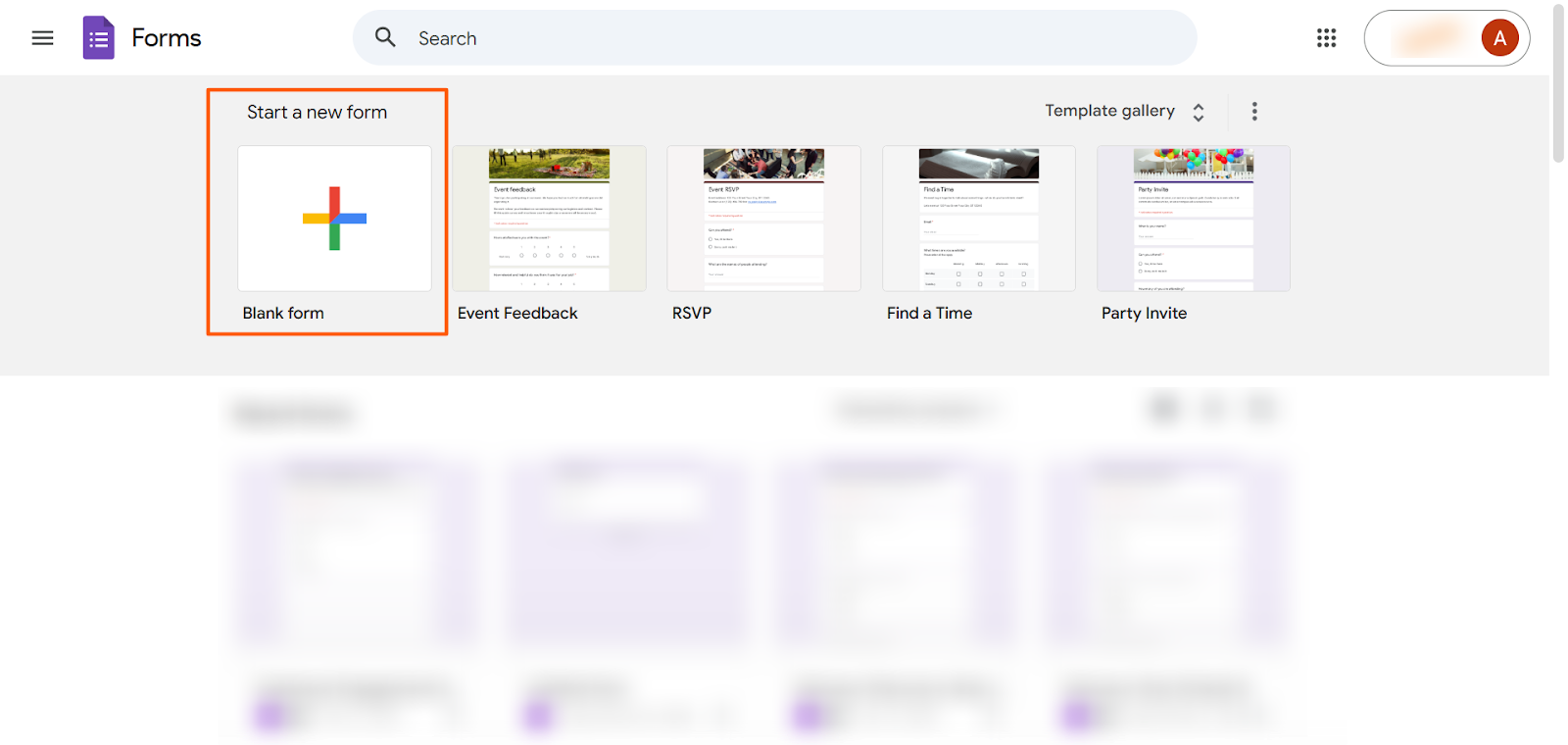 Google Forms Iniciar un nuevo formulario