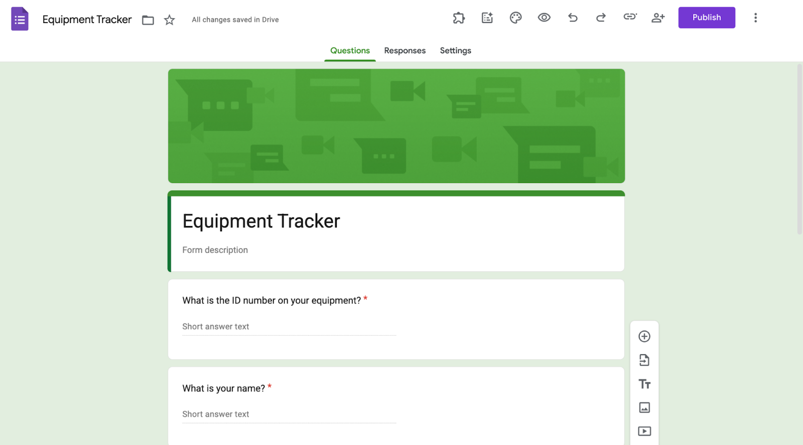 Google Forms interface showing an example form