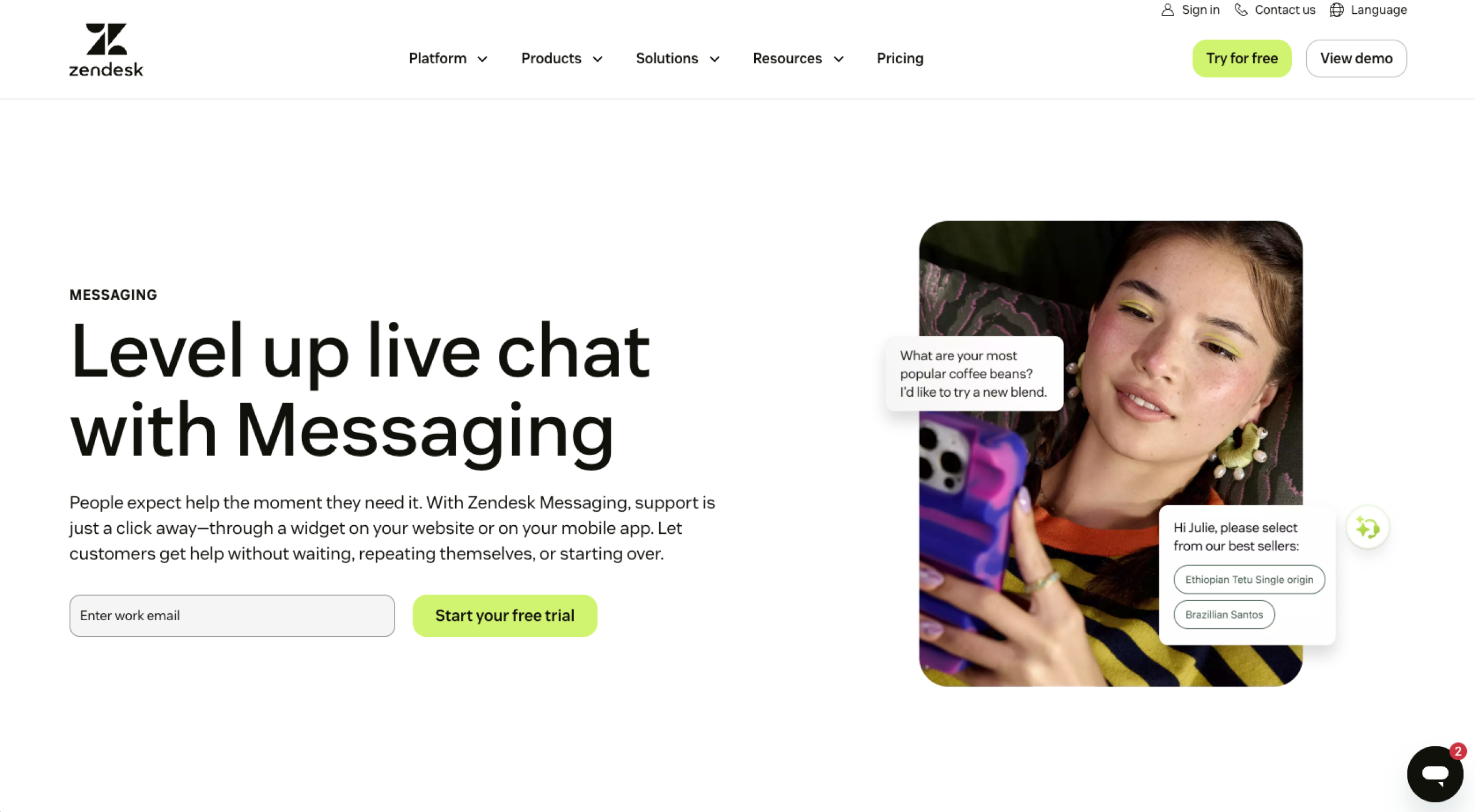 Zendesk Messaging Landing Page