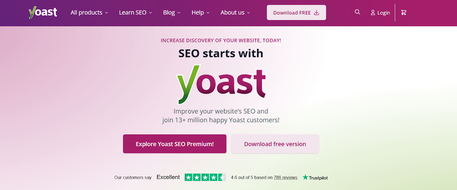 Screenshot of the Yoast SEO landing page, showing