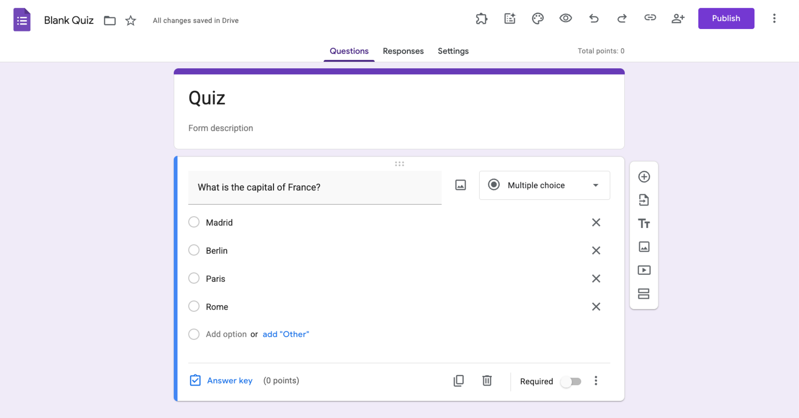 Google Forms multiple choice question type