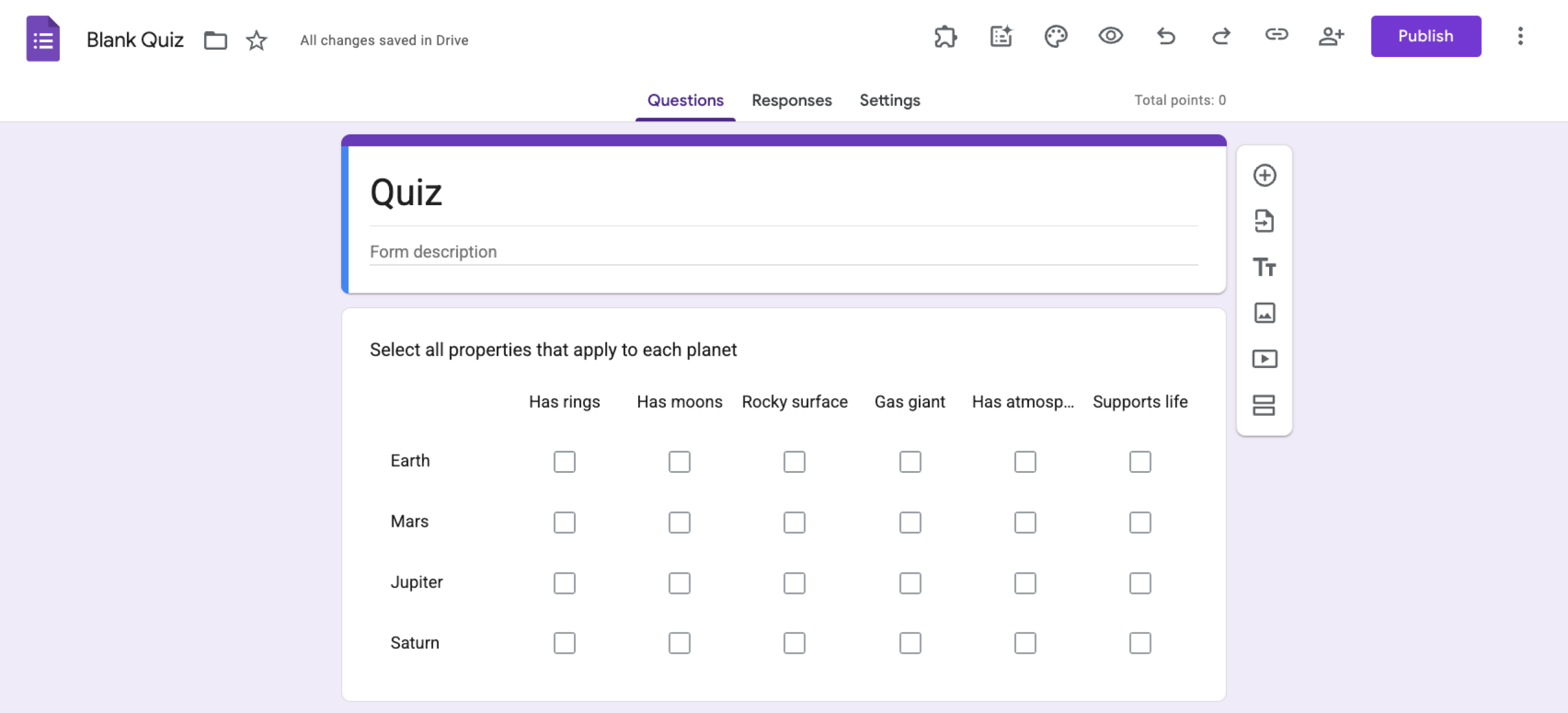 Google Forms checkbox grid question type