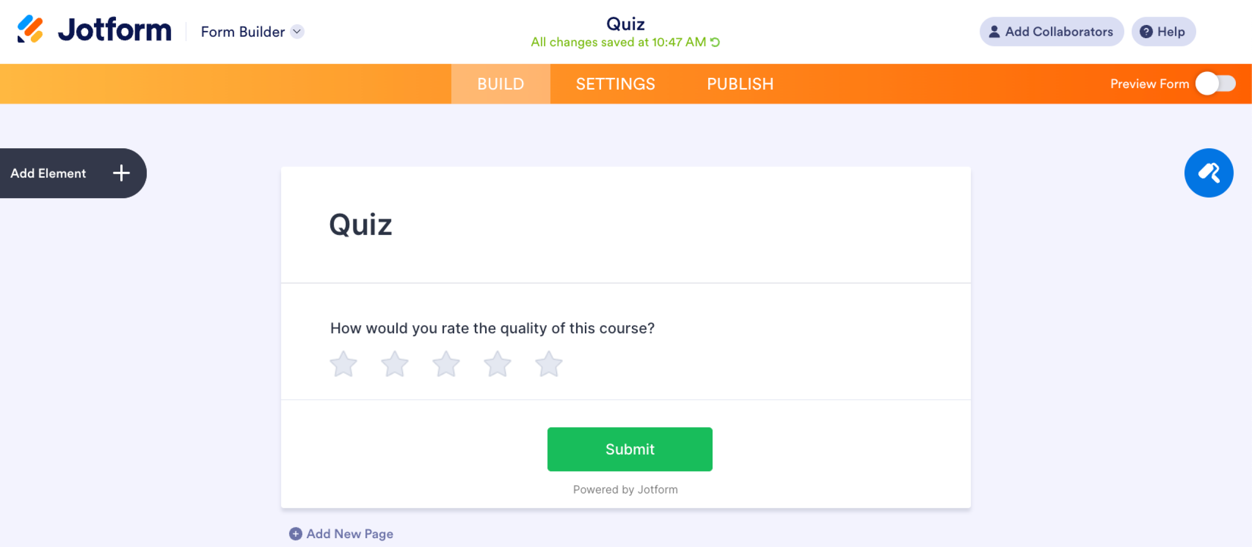 Jotform Star Rating question type