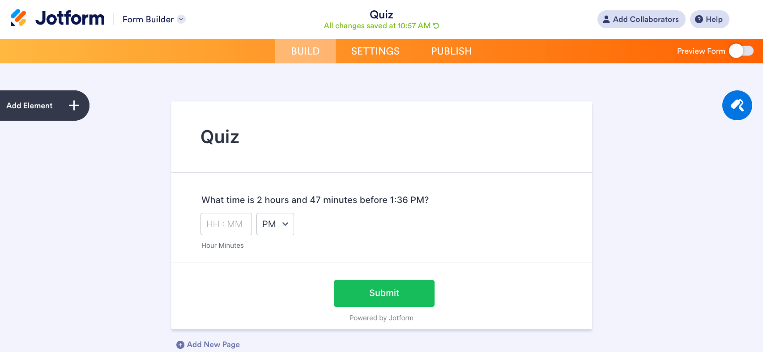 Jotform Time question type