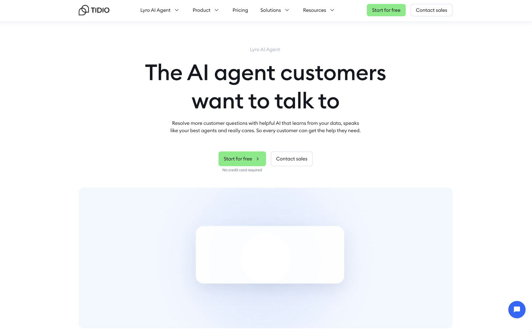 Tidio Lyro website with the words: "The AI agent customers want to talk to"