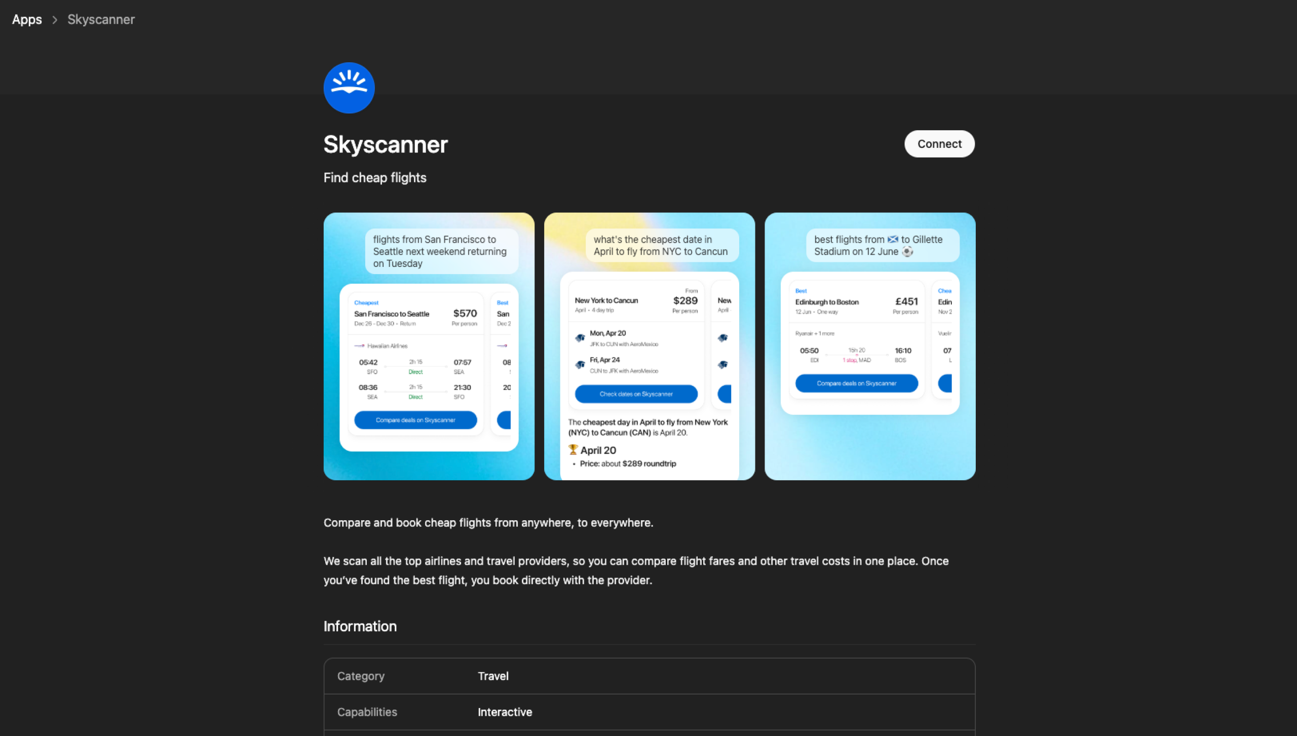 Skyscanner ChatGPT app