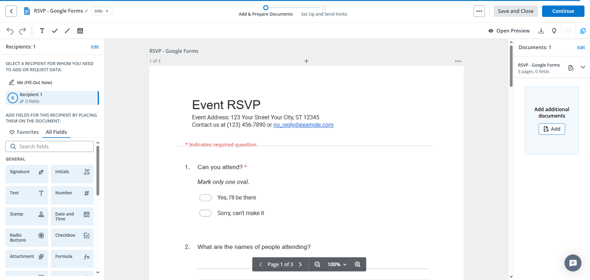 Screenshot of SignNow’s document editor showing an uploaded PDF form, with the Upload option used and the form displayed in the workspace