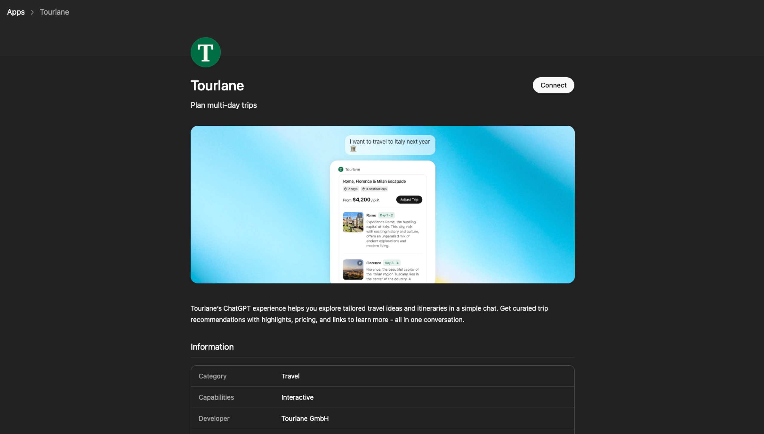 Tourlane ChatGPT app