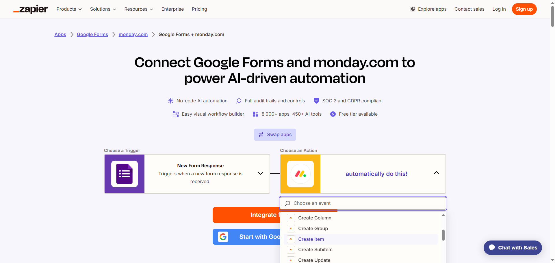 Zapier's Google Forms-monday