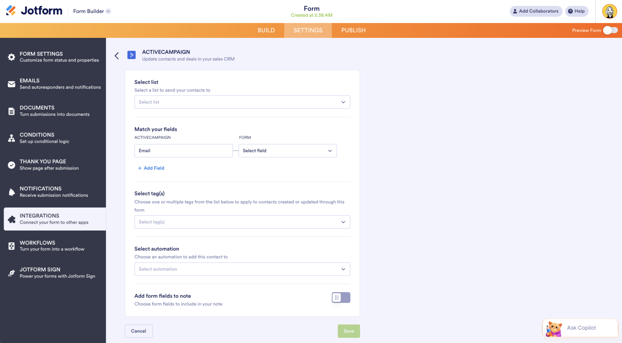Jotform Form Builder ActiveCampaign Integration Setup 