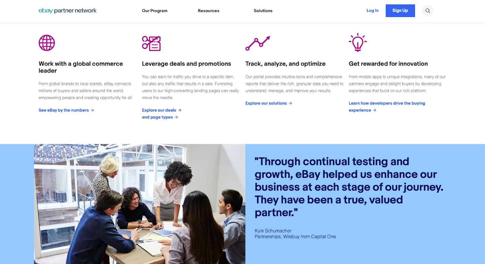 Screenshot of the eBay Partner Network landing page