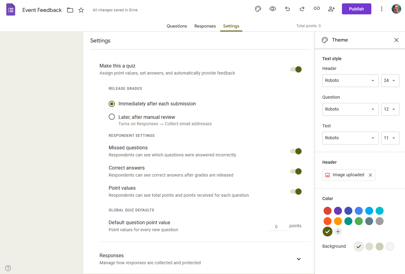 Google Forms Form Settings and Theme Customizer