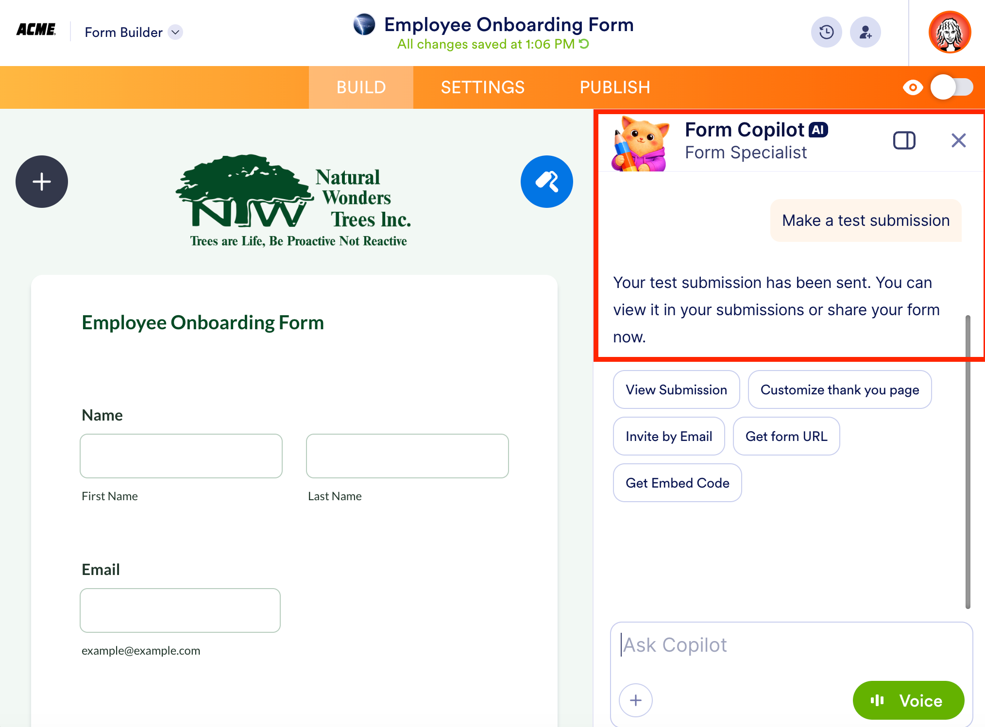 Highlighting the Form Copilot on Jotform Form Builder