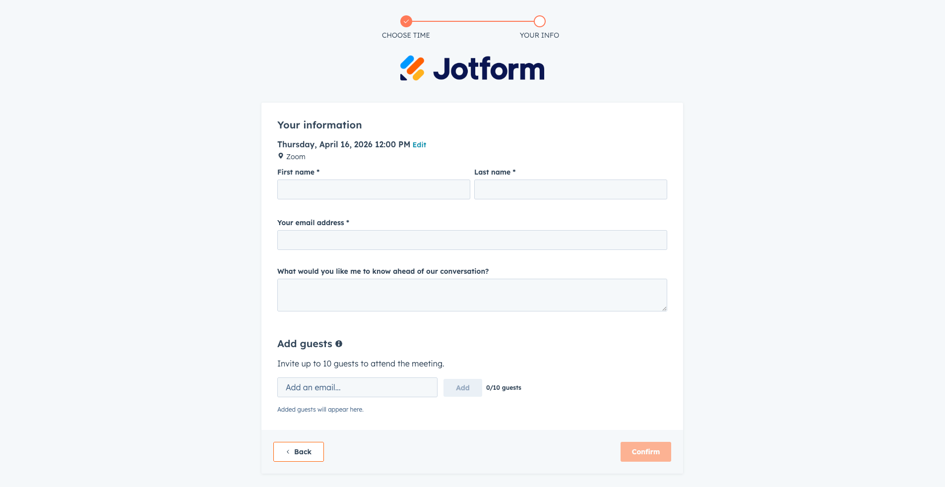 Entering information to be discussed in the meeting and clicking on the Confirm button