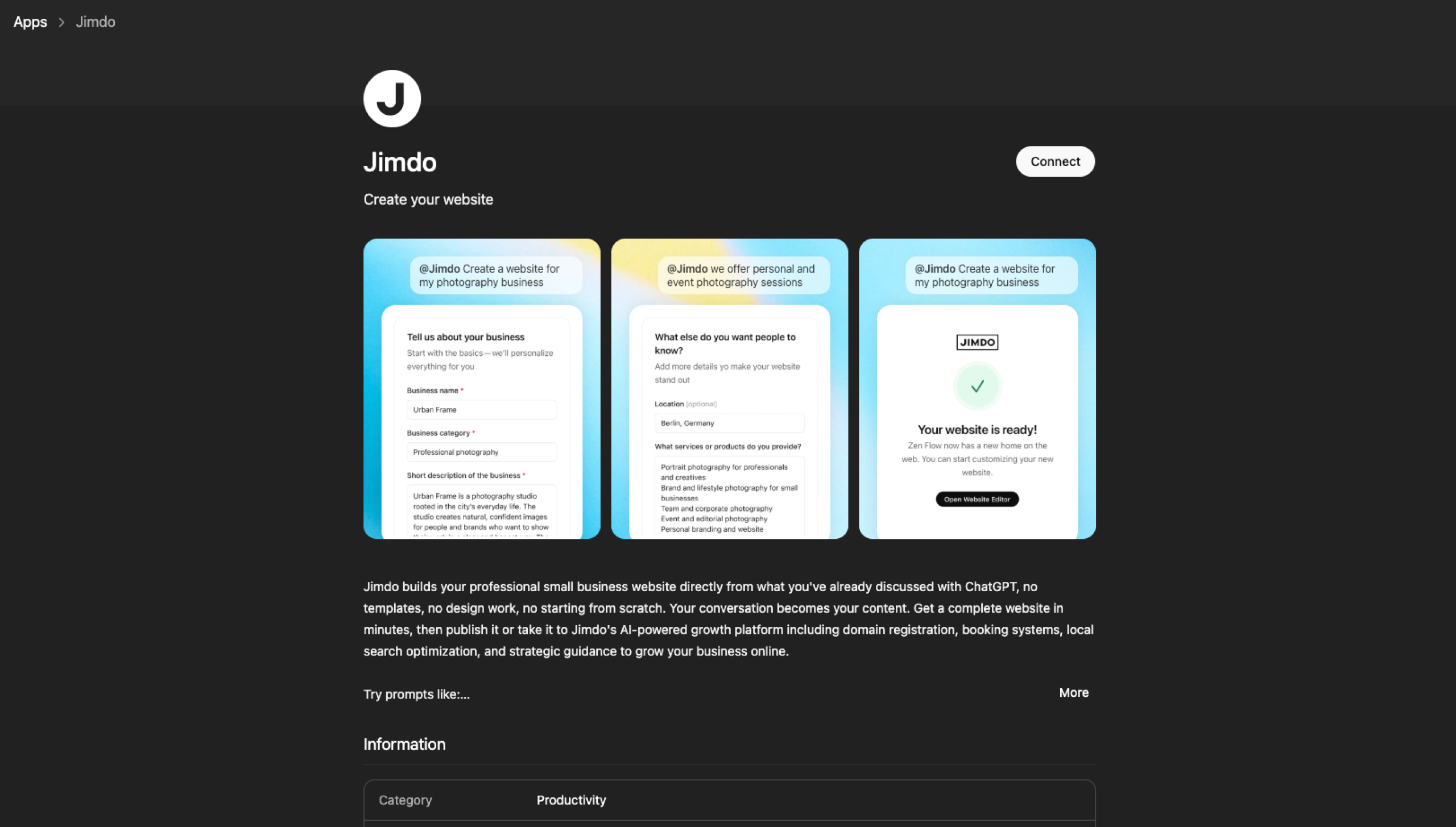 Jimdo ChatGPT App