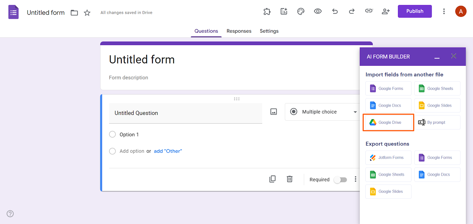 Complemento AI Form Builder Google Docs