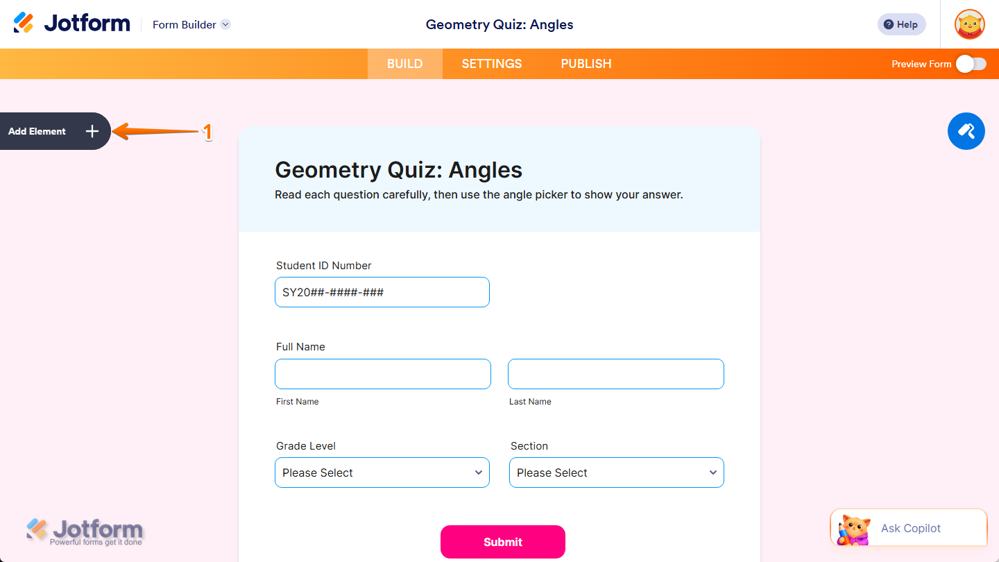 Add Element button in Jotform Form Builder