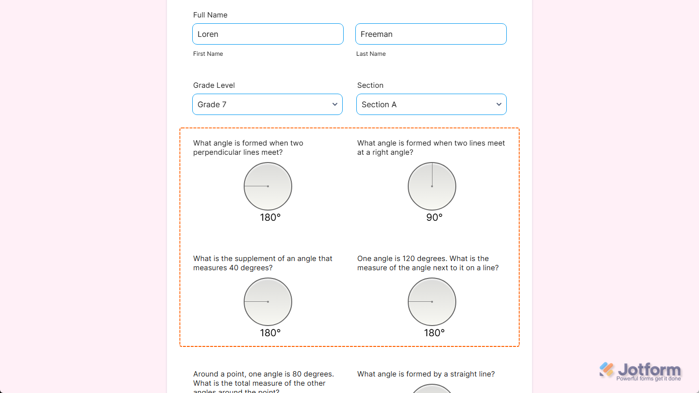 Angle Picker widget on a Jotform form