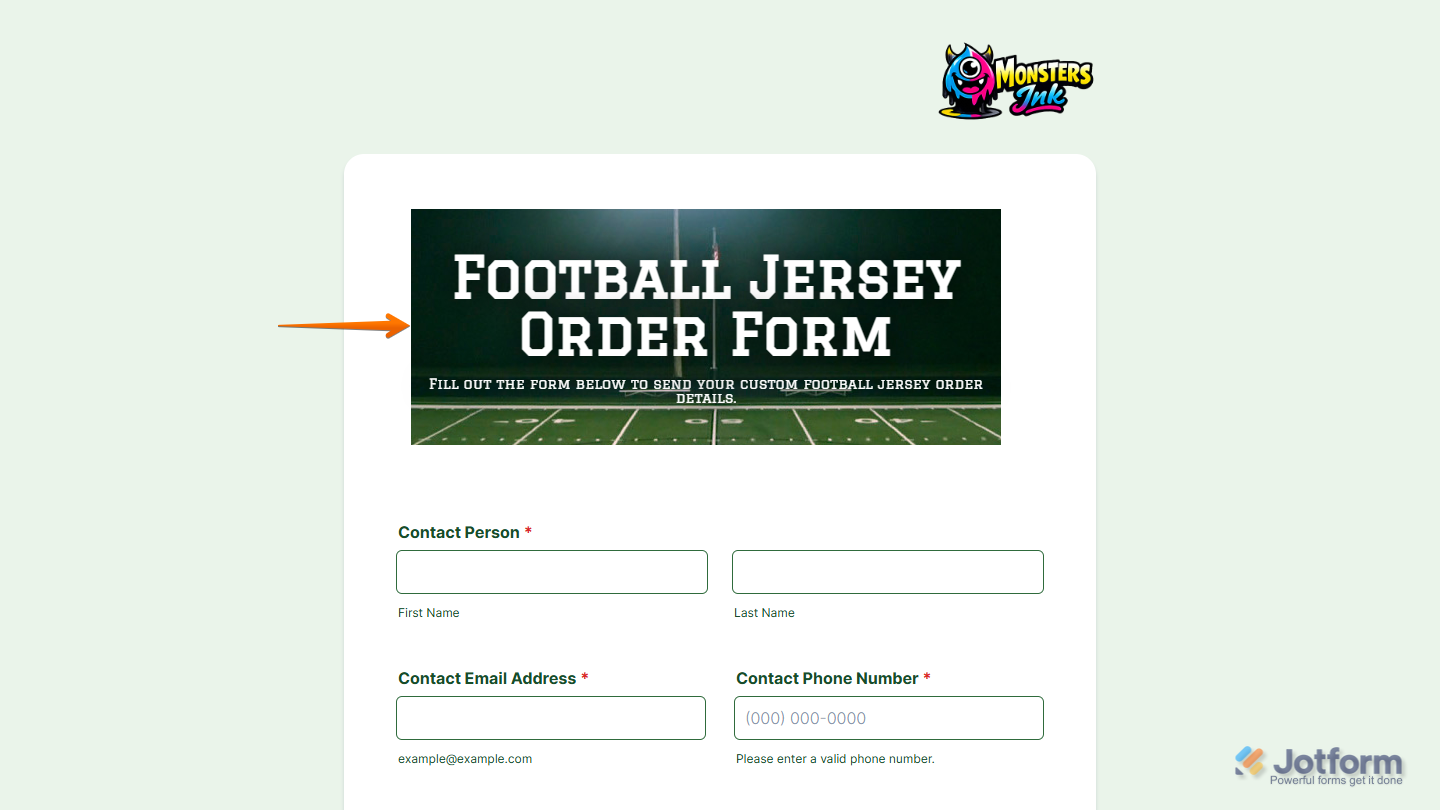 Big Header (Sports) widget on a Jotform form