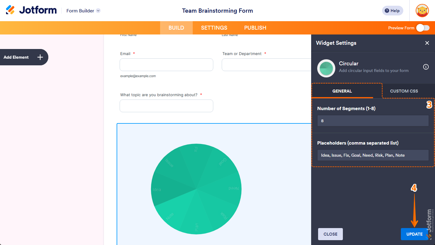 Circular Widget Settings in Jotform Form Builder