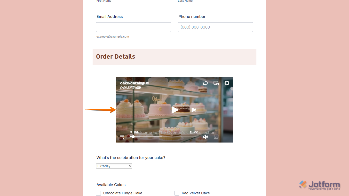 Dailymotion widget on a Jotform form