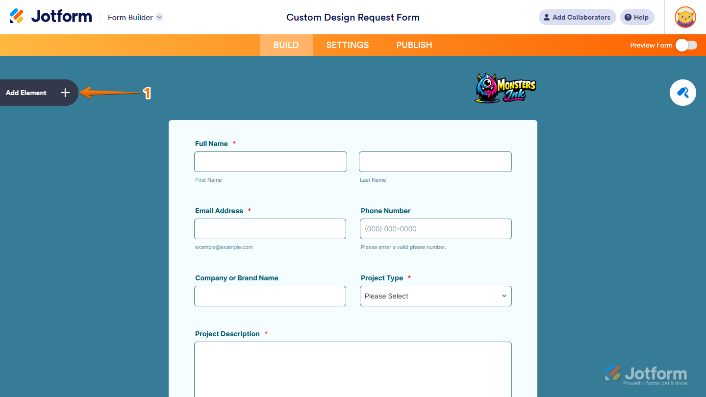Add Element button in Jotform Form Builder