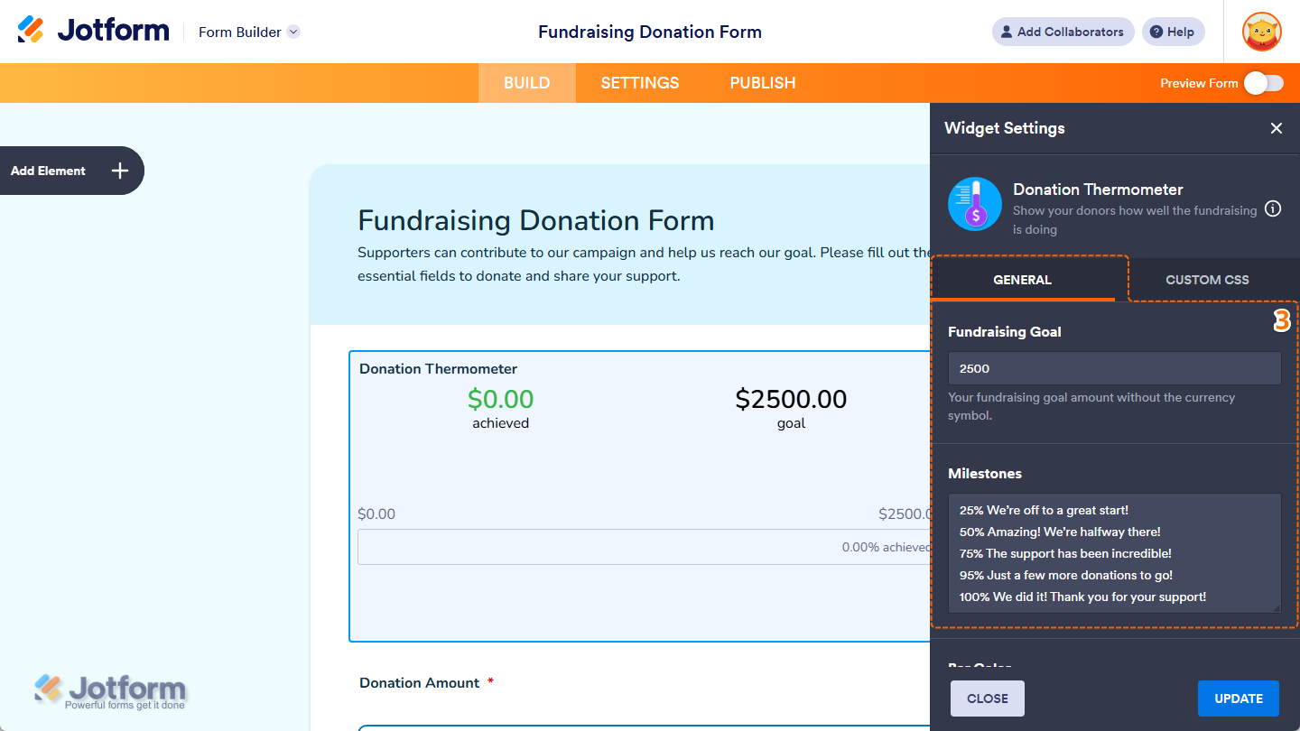 Donation Thermometer Widget Settings in Jotform Form Builder
