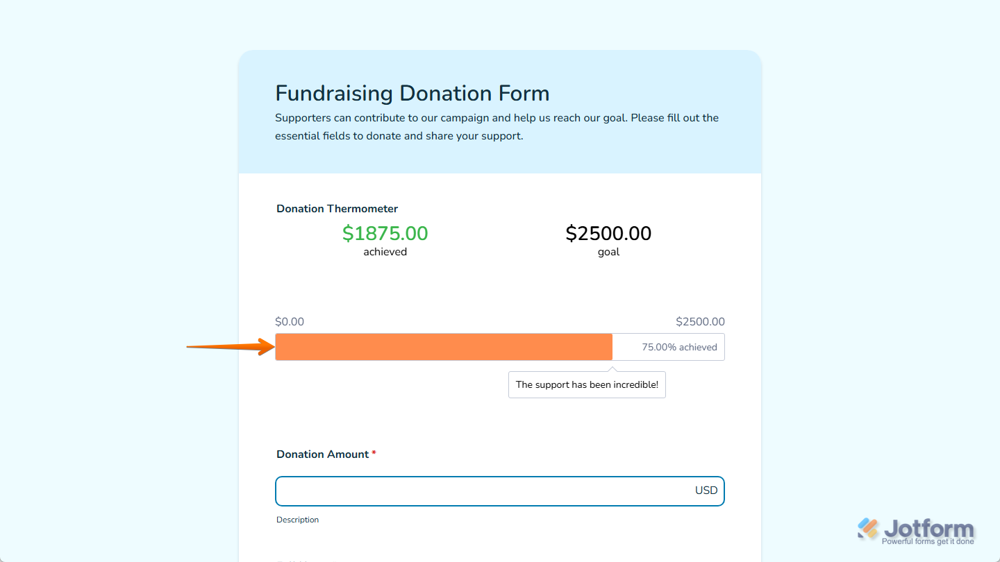 Donation Thermometer widget on a Jotform form