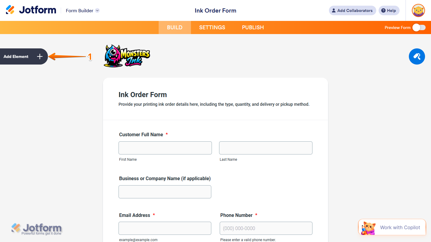 Add Element button in Jotform Form Builder