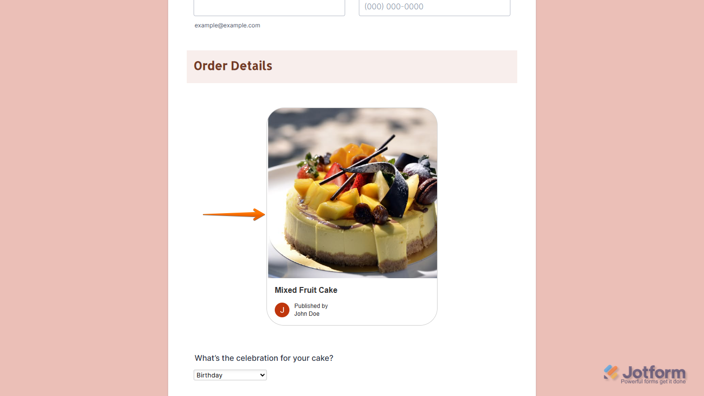 Pinterest widget on a Jotform form