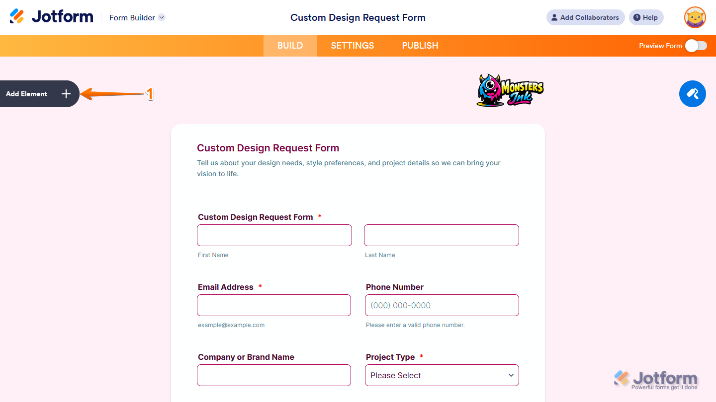 Add Element button in Jotform Form Builder
